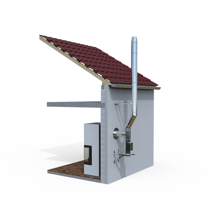 ø150mm doppelwandiger Edelstahlschornstein Bausatz mit SAS-Tec Verbindungstechnik mit Versatzmontage